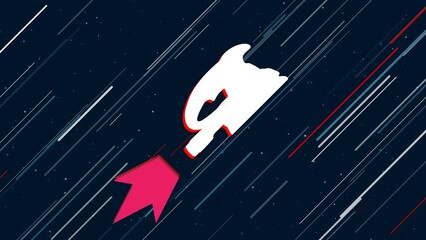 Poster - Sanding machine symbol flies through the universe on a jet propulsion. The symbol in the center is shaking due to high speed. Seamless looped 4k animation on dark blue background with stars