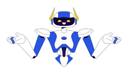 Poster - robot shoulders shrugging 2d linear cartoon character. i dont know. confused humanoid isolated line 