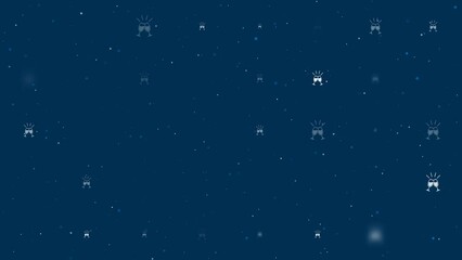 Poster - Template animation of evenly spaced champagne toast symbols of different sizes and opacity. Animation of transparency and size. Seamless looped 4k animation on dark blue background with stars
