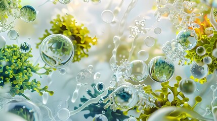 Wall Mural - Digital green bubble cell molecule poster background