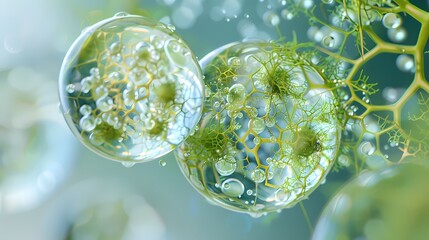 Wall Mural - Digital green bubble cell molecule poster background