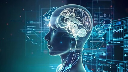 Poster - Human Head With Brain Scan Background