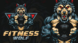 Fototapeta Pokój dzieciecy - Fitness wolf vector logo design template, gym logo template.