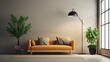 minimalist interior with sofa and floor lamp.AI generated image