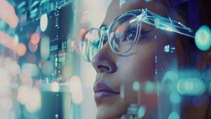 Poster - Woman Wearing Glasses Looking at Computer Screen
