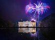 Historic Slavkov castle chateau Czech with fireworks