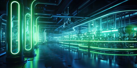 Wall Mural - AI Generated. AI Generative. Data internet server web connection green neon room in futuristic decoration background style. Network data base concept. Graphic Art