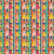 © Nawn - Seamless fabric pattern, stripes, bright colors with many little bears wearing hats and clothes. Bright colors add elegance and vitality to textiles, designs, fashion, backgrounds