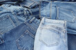 beautiful fashion jeans Stacked in layers at the jeans store