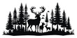 black and white forest landscape with reindeer