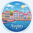 Flat Illustration of Aveiro with Pastel-Colored Candy-Striped Houses

