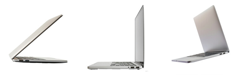 Poster - Hovering aluminium notebook, rear view, isolated on a white background