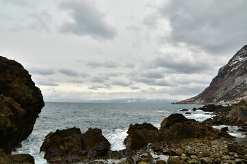 Wall Mural - Coast of Hokkaido in winter japan clouds rough sea