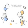 ふわふわ空に浮かぶ赤ちゃん　シンプルでかわいい線画イラスト