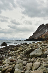 Wall Mural - Coast of Hokkaido in winter japan clouds rough sea