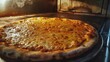 A pizza fresh from the oven, its cheese bubbling in vibrant warm yellows, evokes a gathering of friends sharing stories and laughter low noise