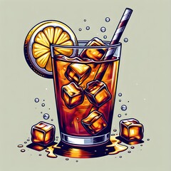 Poster - cocktail with ice and lemon