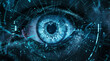 Close up of an eye with digital coding. Data hacker concept. Artificial intelligence