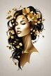 Contour of a female face with a gold flower in the hair