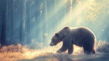 Urso Pardo Na Floresta Visto De Lado - Ilustração