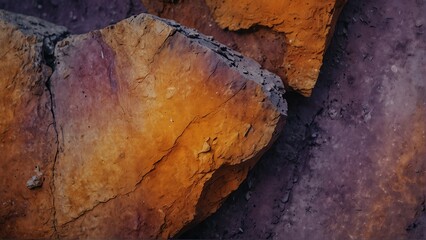 Poster - lilac purple to amber orange gradient color rough grunge rock texture close-up background from Generative AI