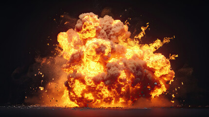 Fiery bomb explosion over a black background 