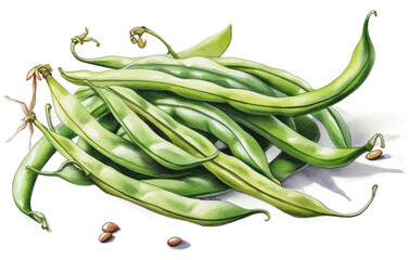 Illustration watercolor of Fresh Green Beans, on transparent background with png file. Cut out background.