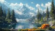 Solo wilderness retreat, Illustrate a lone camper surrounded by pristine nature, finding solace and introspection in the quiet solitude of the wilderness