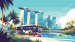 Singapore and Dubai bus sketch in vector. 2d flat c