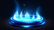 Blue flame on a gas burner in a kitchen stove. Modern realistic mockup of burning propane butane in an oven for cooking.