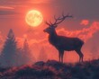 Silhouette deer at dawn, peaceful forest dweller