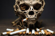 Skull and cigarette, smoking tobacco addiction