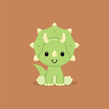 Fototapeta Pokój dzieciecy - Cute baby triceratops dinosaur isolated on brown background. Little dino for t-shirt, kids apparel, poster, nursery or etc. Vector illustration.