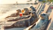Seals Sunbathing on a Beach