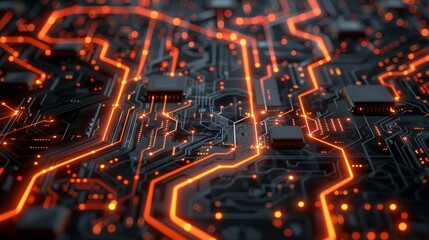 Wall Mural - This concept image includes a circuit board, an abstract background showing network technology, a 3D rendering, and a concept image.