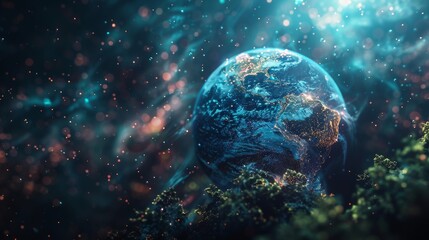 Leinwandbilder - Concept of global communication, abstract geometric shape with the earth, futuristic and technological concepts, 3D rendering.