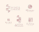 Fototapeta  - Wine art deco lettering labels drawing in linear style on light background