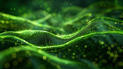 Fototapete - The green wave background is an abstract futuristic dynamic background. The data is visualized in 3D.