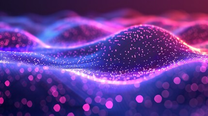 Poster - Dark gradient light blue purple wave line abstract technological background. 3D rendering...