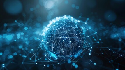 Poster - An abstract technology background with a futuristic blue sphere of lines. Big data network connection. 3D rendering.