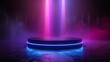 Futuristic sci-fi podium with hologram projection of your product. Rendering product display presentation. Blue modern minimalism.