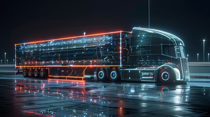 Aufkleber - An illustration of a futuristic truck with a trailer in 3D