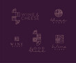 Wine art deco lettering labels drawing in linear style on violet background