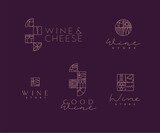 Fototapeta  - Wine art deco lettering labels drawing in linear style on violet background