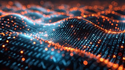 Leinwandbilder - Transmission channel for digital data. Flow of big data. Data storage and transfer. 3D rendering.