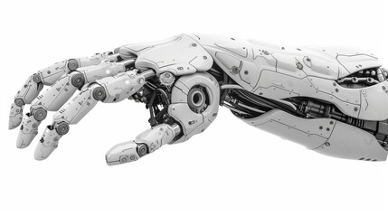 Canvas Print - Computer digital drawing of a mechanical arm with a white background. 3D rendering.