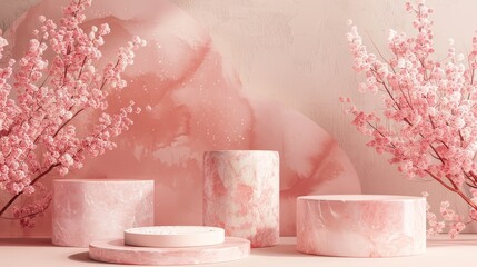 Poster - beauty podium background with watercolor texture. 3d rendering.