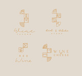 Fototapeta  - Art deco wine labels with lettering drawing in linear style on beige background