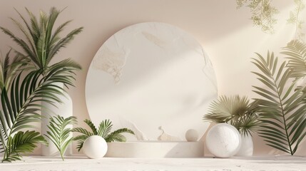 Poster - Background for cosmetic product displays with a natural beauty podium backdrop with geometric shape. Abstract 3D composition.