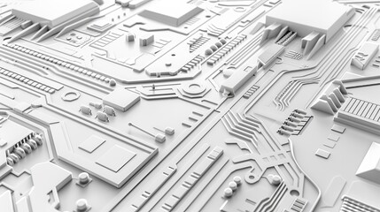 Aufkleber - 3D white tech background with futuristic abstract circuit board texture.